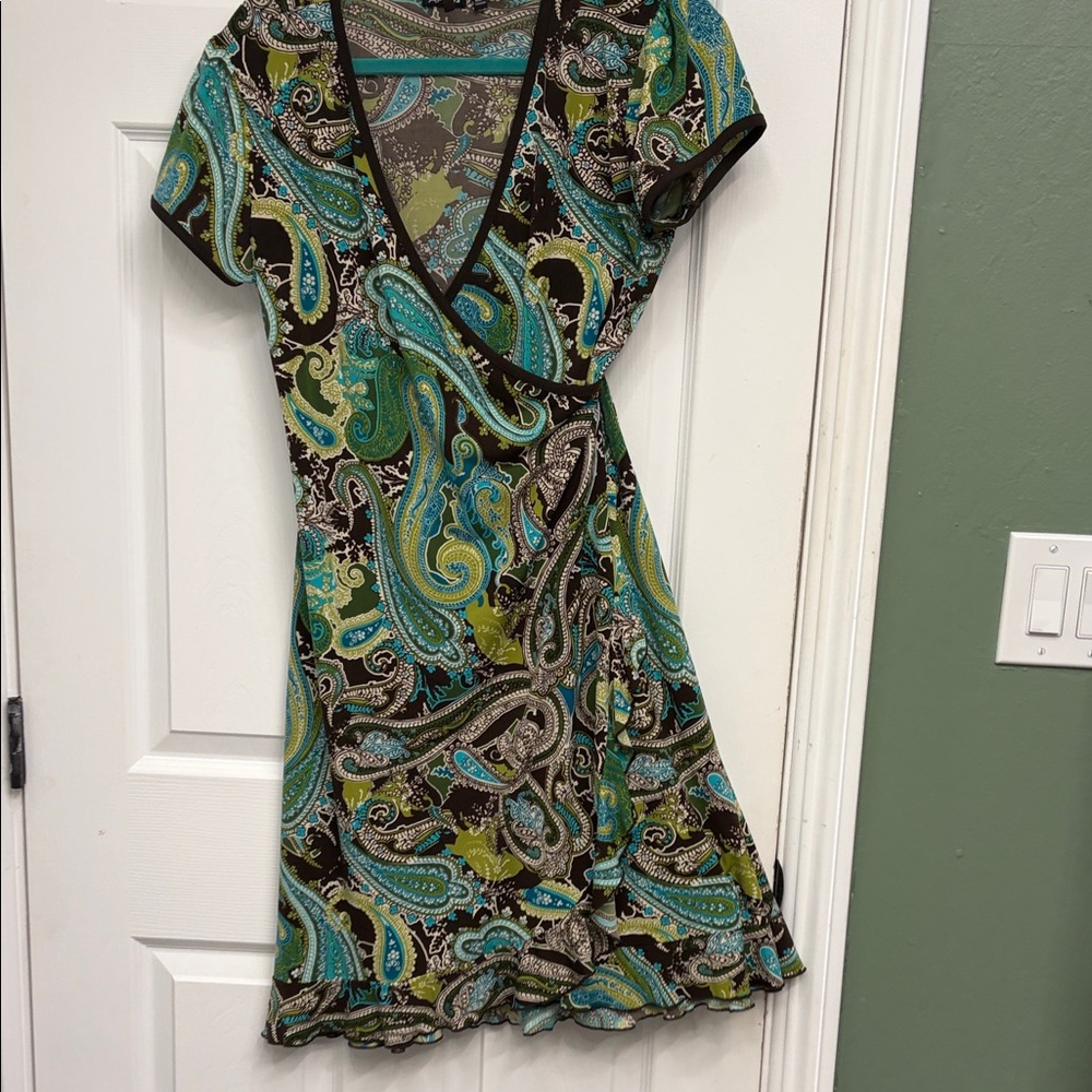 Apt. 9 Teal & Lime Paisley Wrap-Style Mini Dress